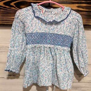 Toddler Sugar Plum Smocks blouse with blue and purple floral